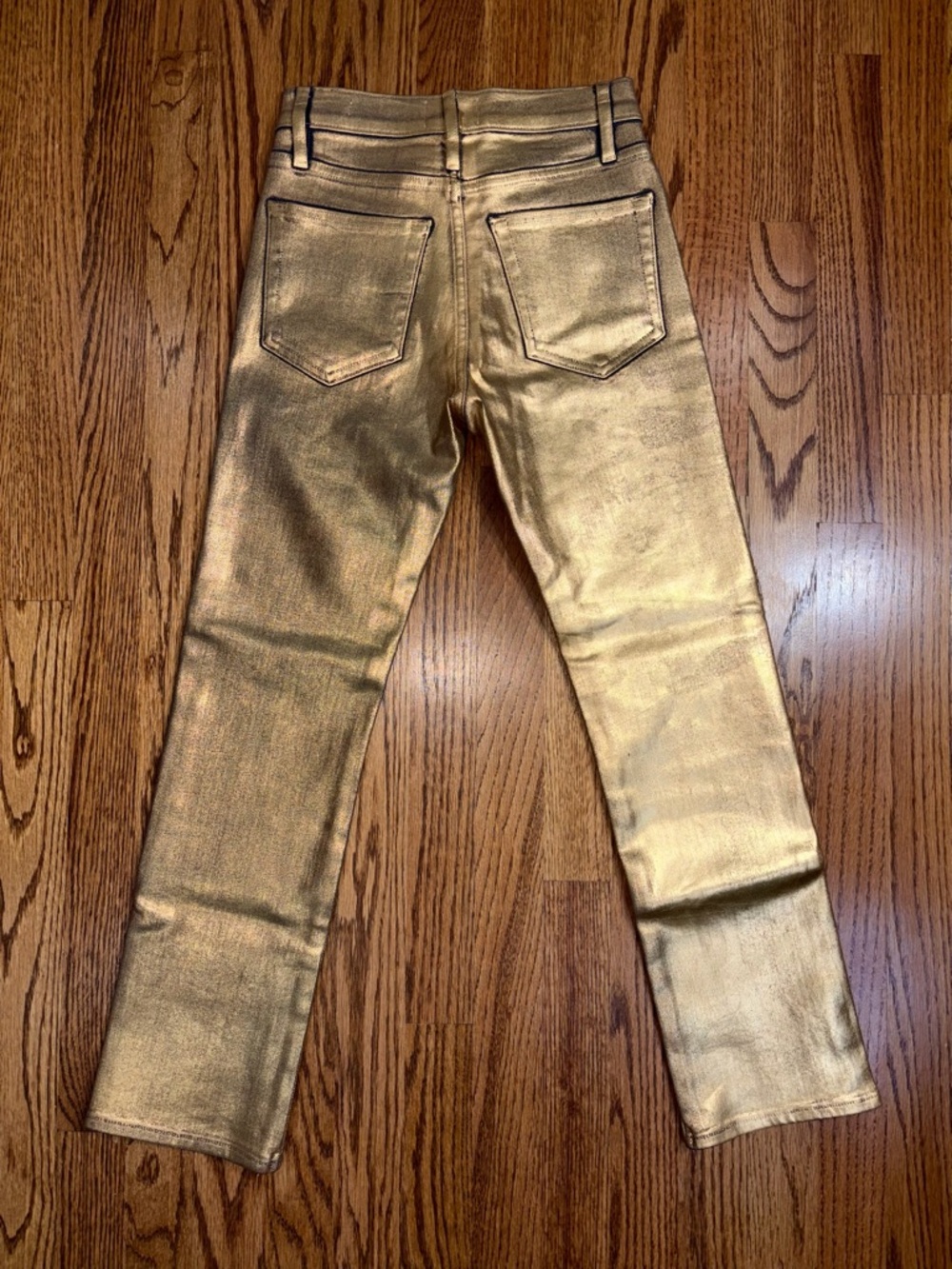 FRAME Le High Straight Gold Metallic Cropped High-rise Straight - Picture 3 of 11